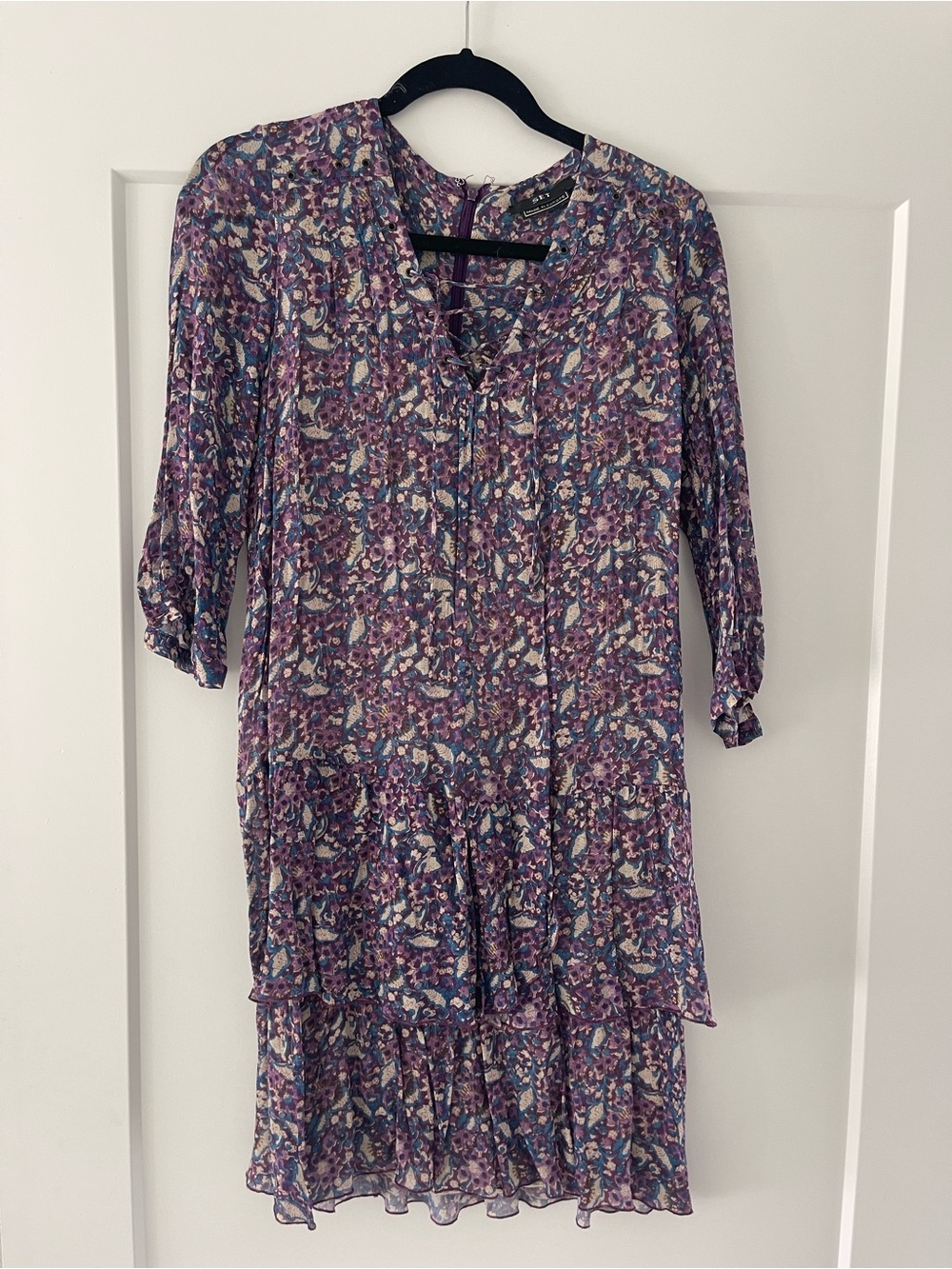 SET Lace-Up Floral Dress in Purple & Blue